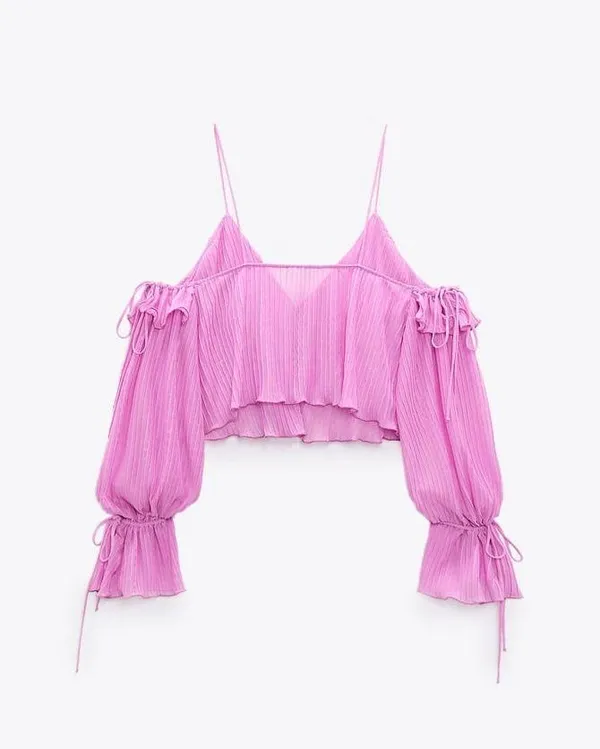 ZARA NWT  Pink RUFFLED PLEATED TOP - Image 7
