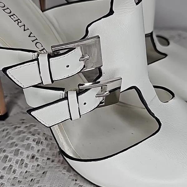 Modern Vice Rio white open toe strappy zip up back stiletto heels sz 8.5 - Image 2