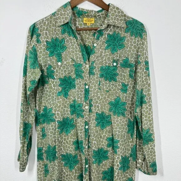 Roberta Roller Rabbit Green Mini Shirt Dress Palm Leaf Cotton Classic Preppy - Image 2