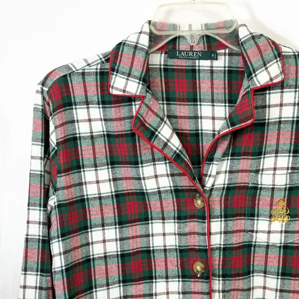 Lauren Ralph Lauren Small Plaid Pajama Set Green Red Christmas‎ Flannel 1134 - Image 4