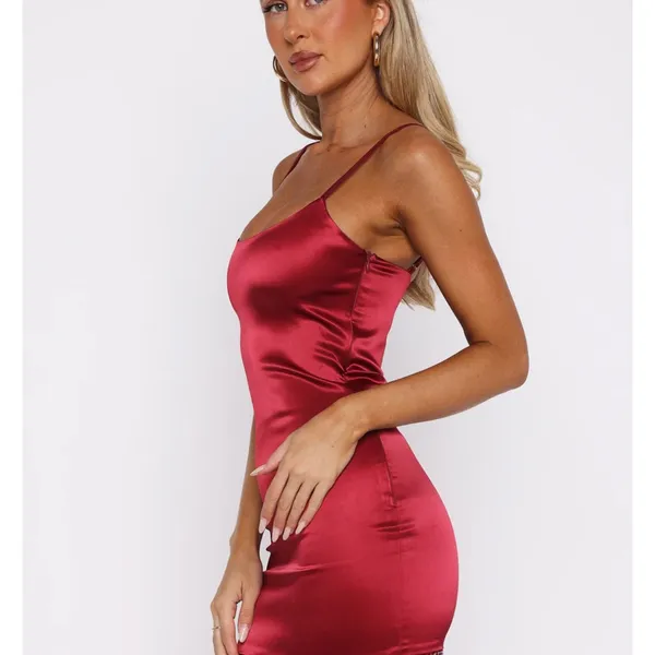White Fox Boutique Burgundy Satin Chemise - Image 7