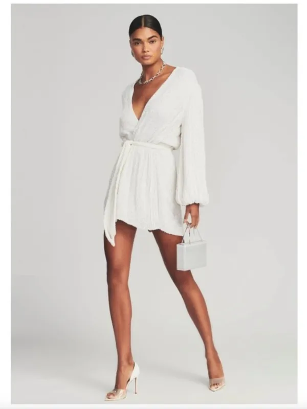 Retrofete Gabrielle Sequin Robe White Mini Dress - Image 8