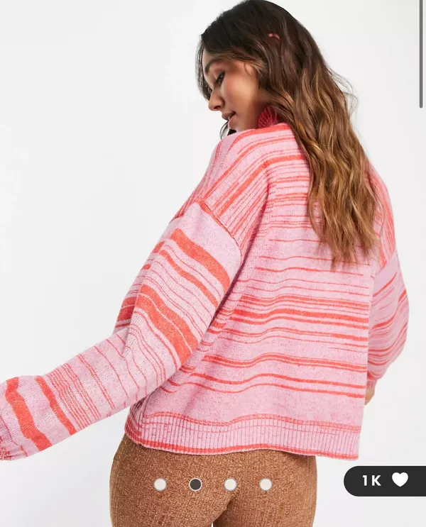 ASOS NWT DESIGN pink oversized sweater with roll neck in space dye yarn - Image 2