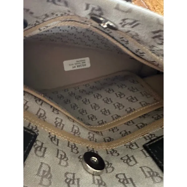 Dooney & Bourke Monogram Canvas Tote Bag Brown Leather‎ Trim Tassel Accent - Image 14
