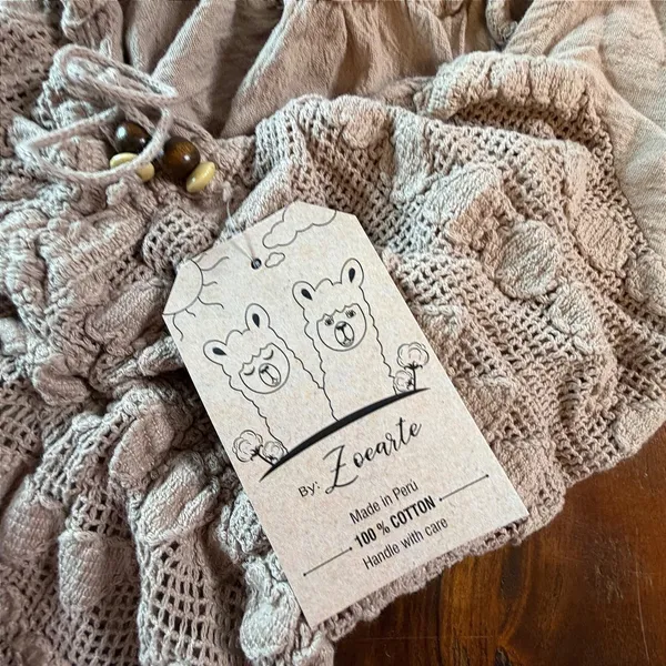 Zoearte Peru Cotton Crochet Smocked Crop Top Boho Off Shoulder Tan NWT - Image 3