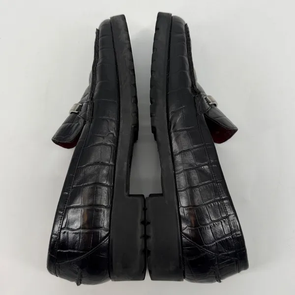 Ralph Lauren‎ Veronique Black Croc Embossed Leather Loafers RL Logo Size 9B - Image 5