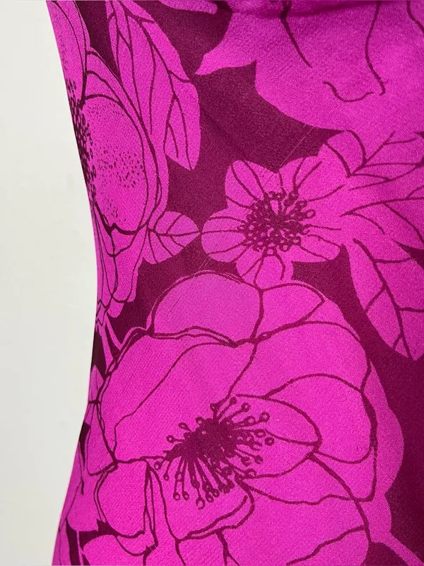 Vintage ICE Magenta Floral Bias Cut Silk Asymmetrical Maxi Dress - Image 8