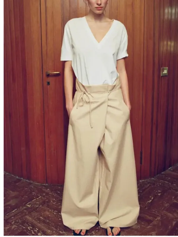 NWOT ZARA Bloggers Fave High-waisted trousers Palazzo Pocket Medium Beige Cream - Image 2
