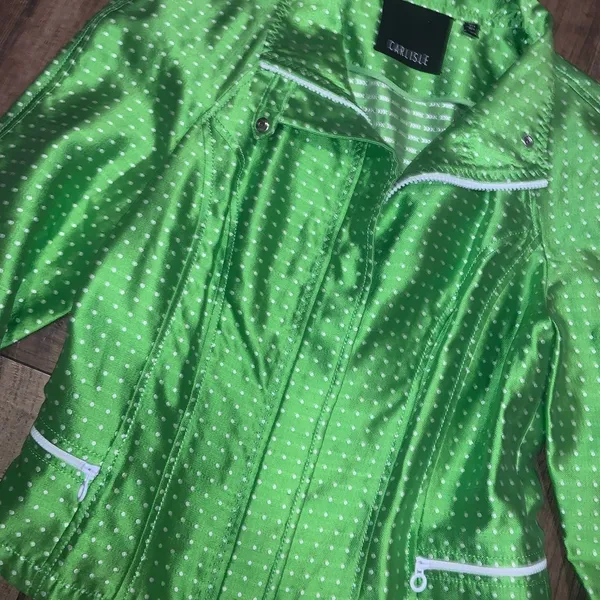 Rare silk Carlisle green zip jacket $200 6 beautiful designer spring evening - Image 2