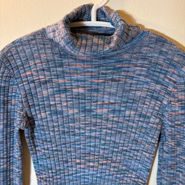 Sundance Blue Pink Space Dye Ribbed Turtleneck‎ Sweater Size Small - Image 2