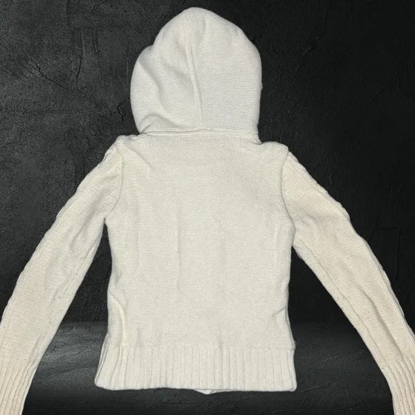 Vtg Y2k American‎ Eagle Cream Cableknit Hooded Sherpa Lined Zip Up Jacket Size M - Image 3