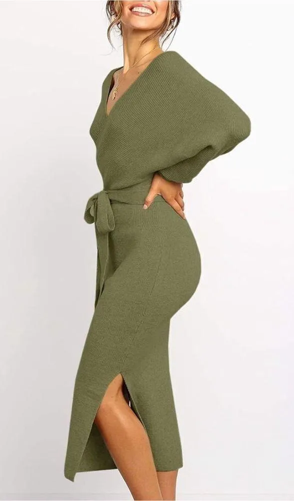 NEW Batwing Sleeve Wrap Knit Sweater Dress M NO BELT - Image 3