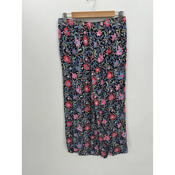 LOFT Blue Floral Wide Leg Cropped Pants‎ Womens Size S Pull On Stretch Career - Image 2