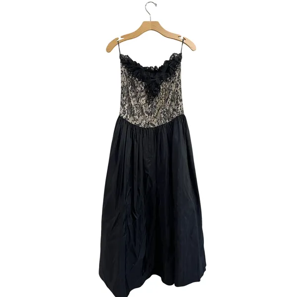 Vintage‎ Gunne Sax Jessica McClintock Black Sequin Corset Midi Dress Strapless - Image 2