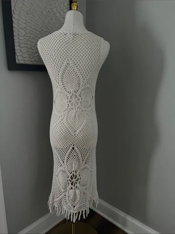 Charlotte Russe Cream Crochet Knit Sleeveless Coverup Dress - Image 4