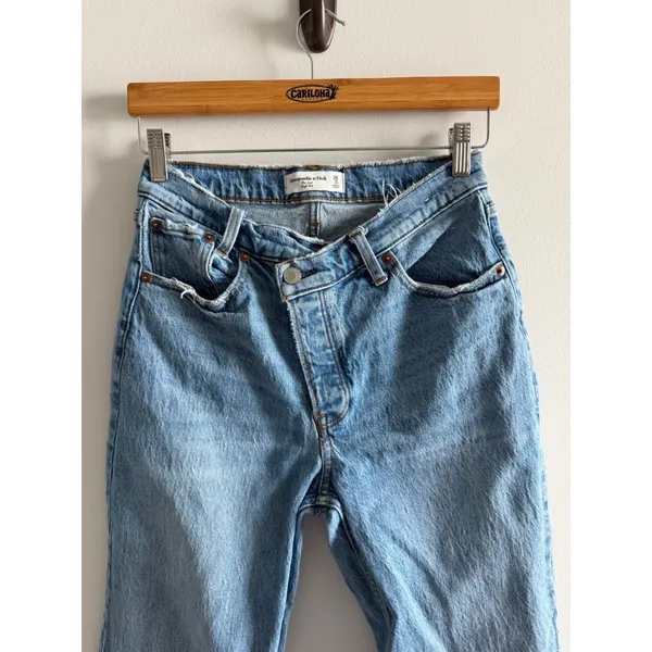 Abercrombie & Fitch Women Criss Cross Waist The Dad High Rise Jeans 26 Blue Y2K - Image 7