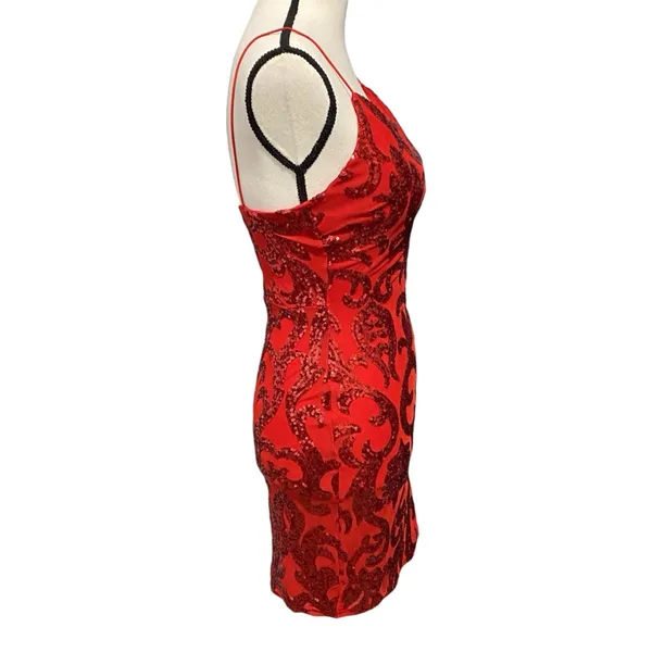Lovely Day Hello Gorgeous Red Bodycon Sequin Mini Dress Size Small NWT - Image 2