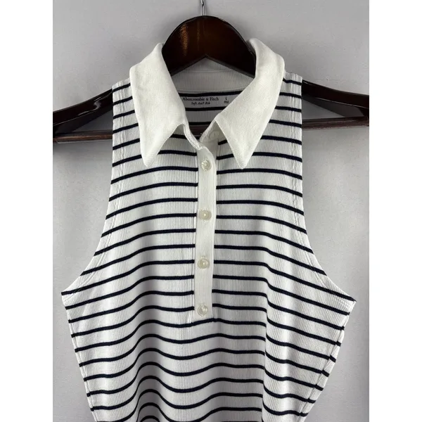 Women’s Abercrombie & Fitch Large White & Black Striped Bodysuit - Image 2