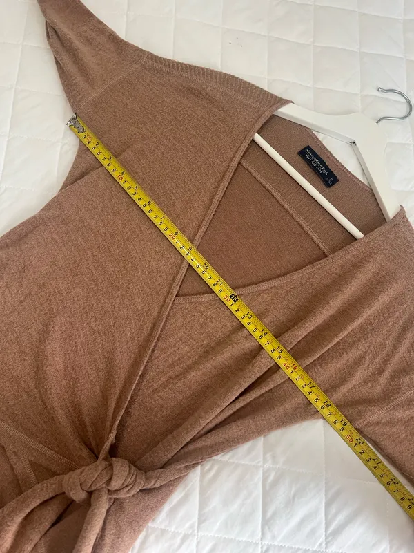 Abercrombie Soft Cozy Wrap Top Tie Waist Knit Long Sleeve Brown Size S - Image 5