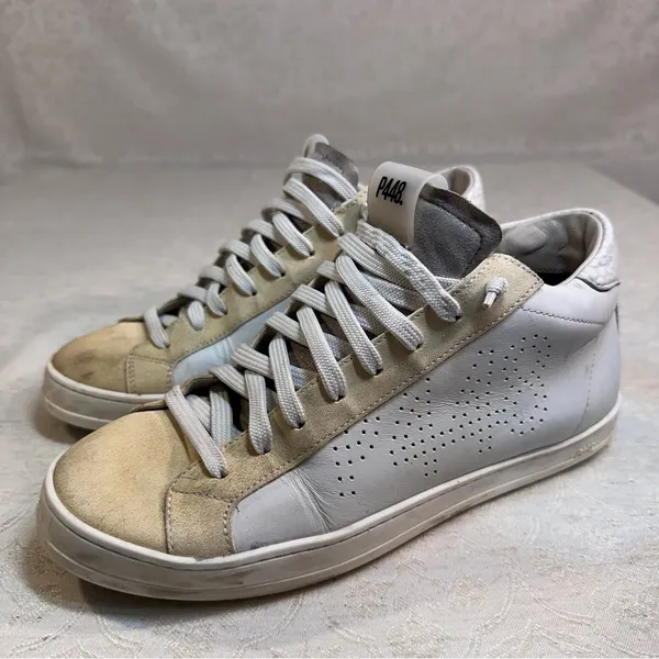 P448 Thea Mid White Cream Leather Platform High Top Sneakers EU 40 - Image 3