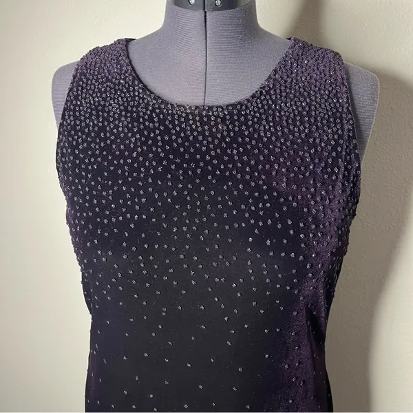 Vintage AGB Dark Purple Beaded Velvet Sleeveless Maxi Dress Whimsigoth Wedding - Image 6