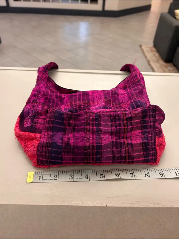 Vibrant Pink Plaid Shoulder Bag with Padded Strap - Image 4