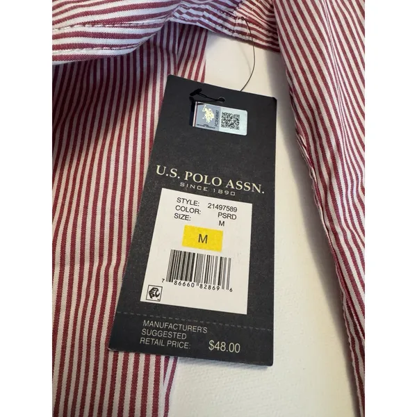 US Polo Assn Women's Button Down Long Sleeve Shirt - Red Striped - Size M - NWT - Image 10
