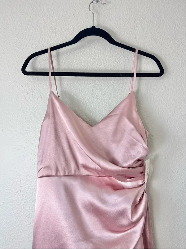 Birdy Grey Satin Light Pink V-Neck Maxi Dress Size Small - Image 4
