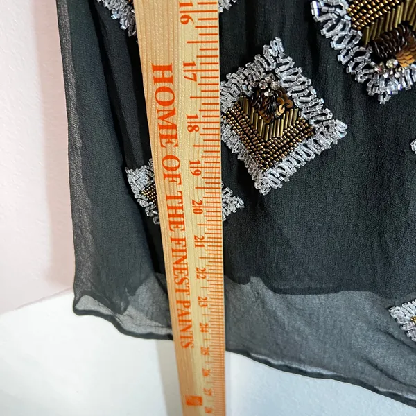 Black Sheer Beaded Top Sz‎ Small Y2K Glam Festival Witchy Dark Boho - Image 5