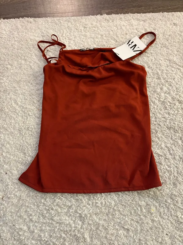 NWT Zara brick red soft strap top and trouser set. Size Medium - Image 7