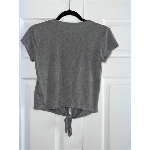 Abercrombie & Fitch Tie Front Tee Womens Size XS Gray Moose Logo Viscose Knit - Image 3