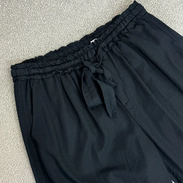 Gap Woven Slouchy‎ Pull On Crop Pants Black XS Ruffle Drawstring Waist High Rise - Image 5