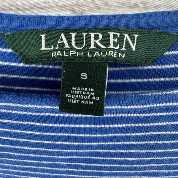 Lauren Ralph Lauren LRL Top Women's S Blue White Striped 3/4 Bell Sleeve Classic - Image 3