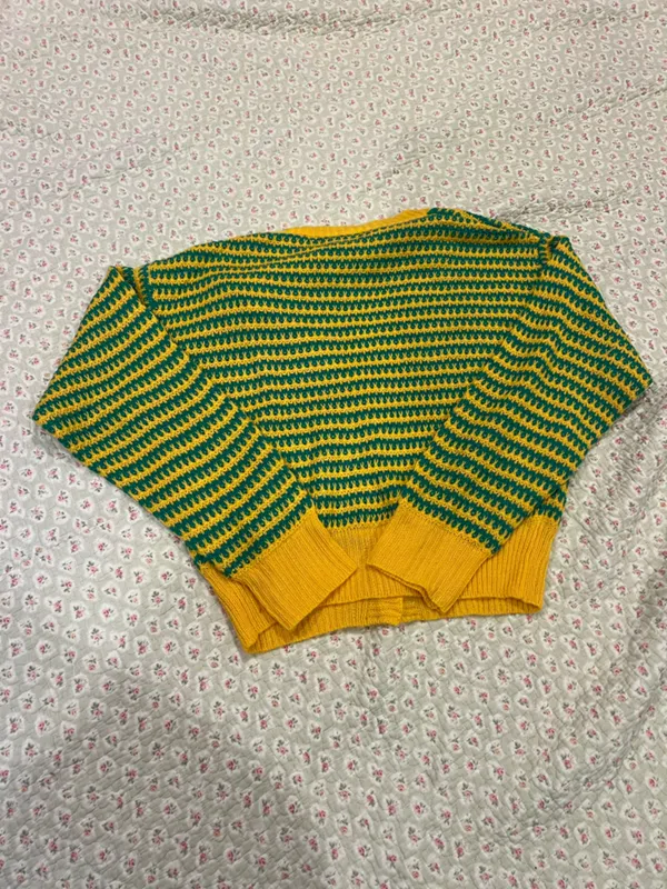 SheIn Brazil Yellow & Green Striped V-Neck Button Cardigan Sweater - Image 2