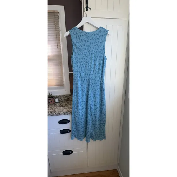 Vintage Banana Republic Y2K 2002 Blue Floral Ruched Midi Dress Size 6 - Image 5