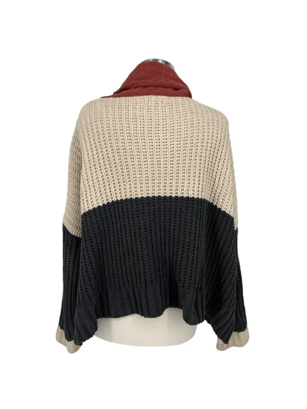 POL Chenille Colorblock Oversized Turtleneck Sweater Orange Ivory Size Medium - Image 7
