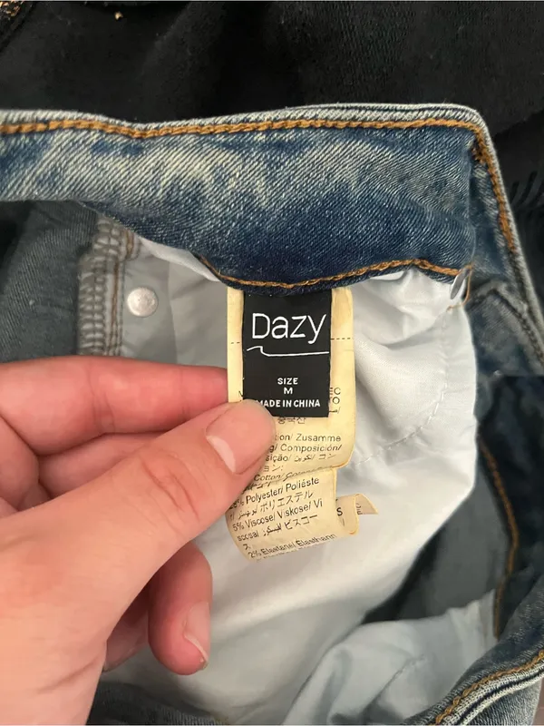 Daze Flare Jeans Womens Medium Blue Wash Low Rise Stretch Denim Y2K Raw Hem - Image 13