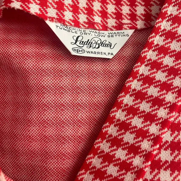 Vintage Red & White Houndstooth Cardigan - Image 3