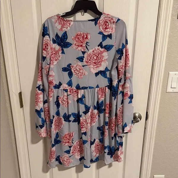 Altar'd State Blue and Pink Floral Long Sleeve Dress - Image 3