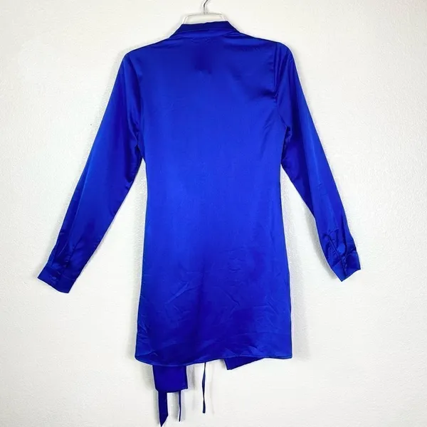 Forever 21 Royal Blue Satin Long Sleeve Wrap Dress - Image 5