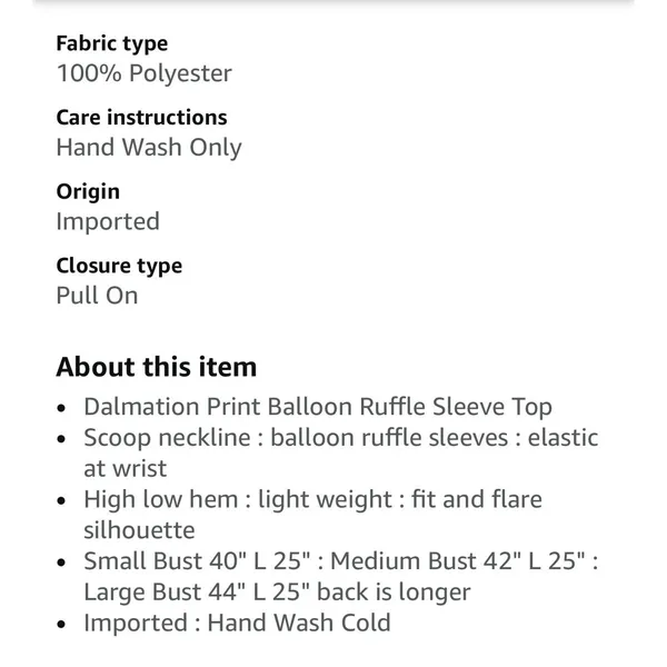 Umgee Women's Dalmation Print Balloon Ruffle SleeveTop Small - Image 4