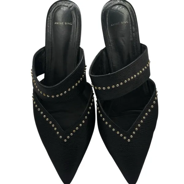 Anine‎ Bing Leather Daphne Black Studded Mules Flats Capsule Luxury Grunge 10 - Image 5