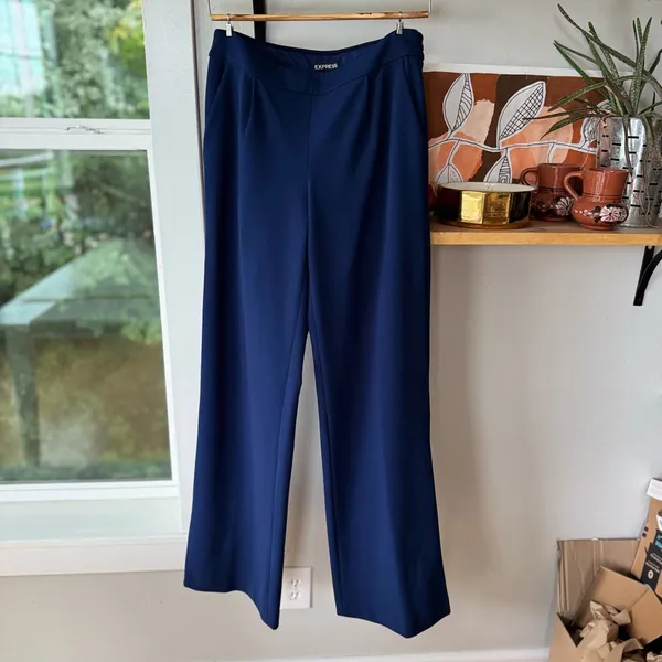 Express Navy Blue Pull On Pleated Wide Leg Dress Pants Trousers Size 6 Long - Image 12