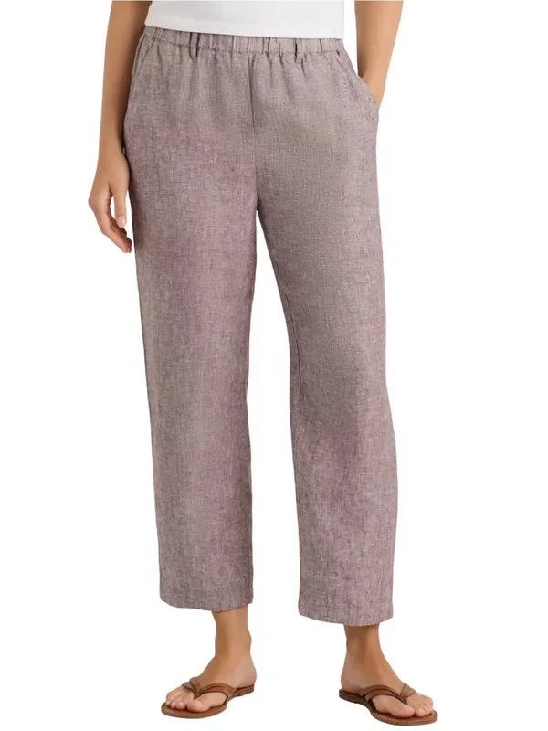 Quince NWT Women’s Size M Taupe Brown Chambray European Linen Straight Leg Pants - Image 2