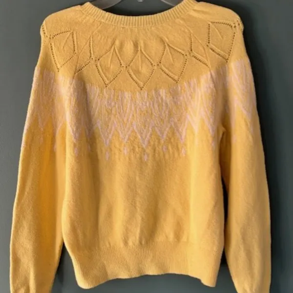 LOFT Sweater Yellow Long Sleeve Feminine Spring Office Chevron Soft Casual M - Image 4