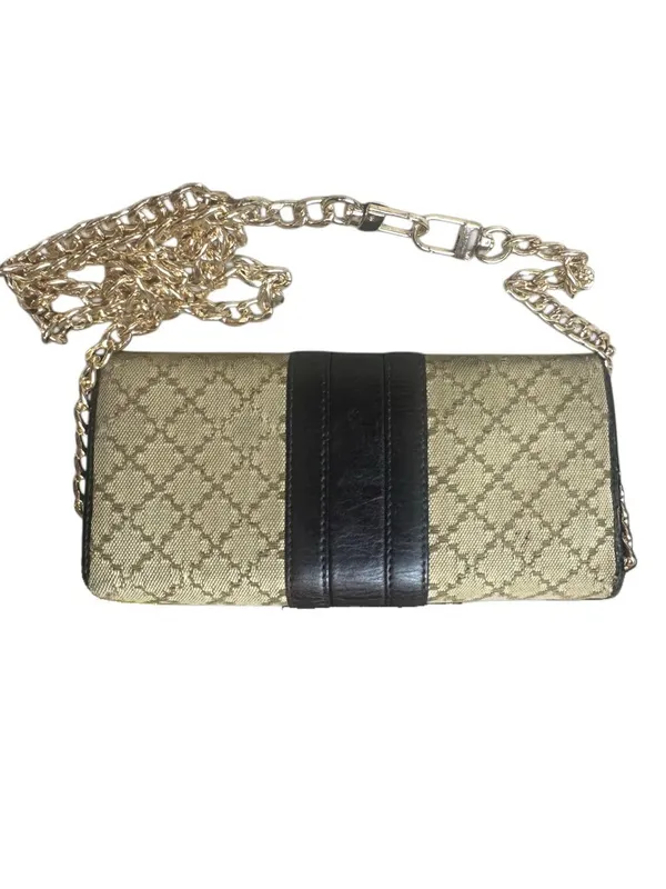 GUCCI Horsebit Diamante Brown Leather and Beige Canvas Bifold Wallet WOC - Image 2