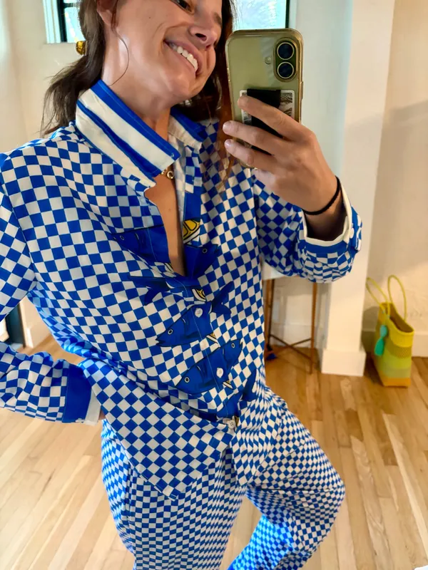 NWOT Blue Checkerboard Sardine Fish Matching Shirt & Pants Set - Image 3