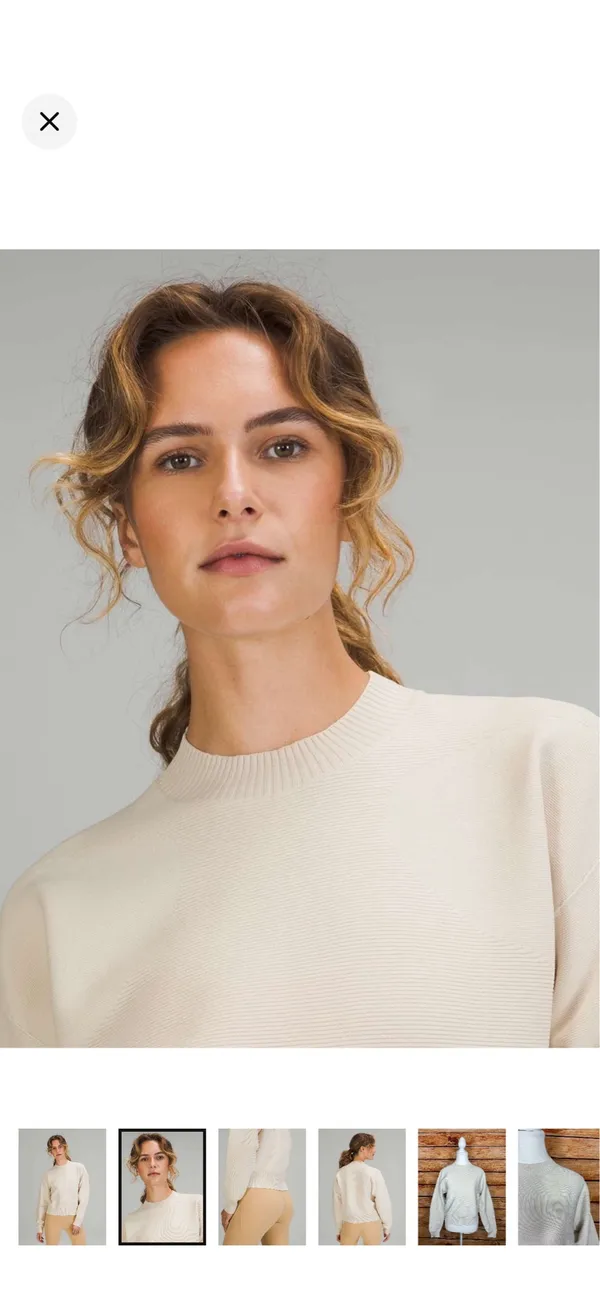 Lululemon All Around Crewneck Sweater White Opal Like New Size 8. Size tag missing- use measurements. Stretchy structured material. See pics for more info. Style W3ERJS 19.5-20.5” bust - Image 2