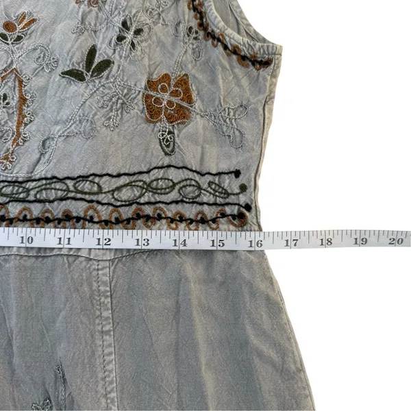 Vtg 90s MPH Gray Floral Embroidered Sleeveless Boho Maxi Dress Large Lagenlook - Image 11
