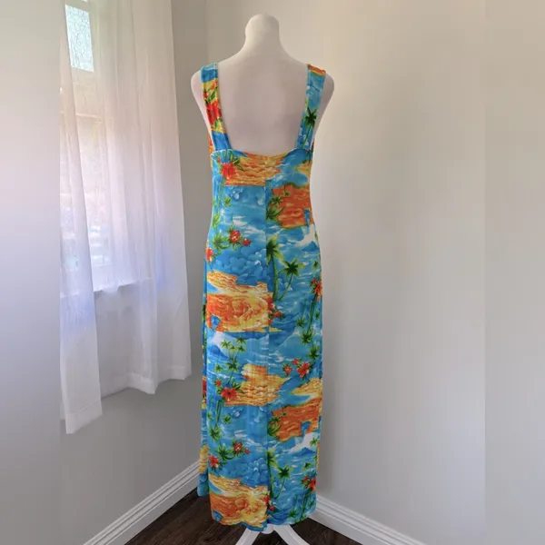 Vintage Y2K Tropical Hawaiian Print Lightweight Scoop Neck Sleeveless Maxi Dress - Image 6